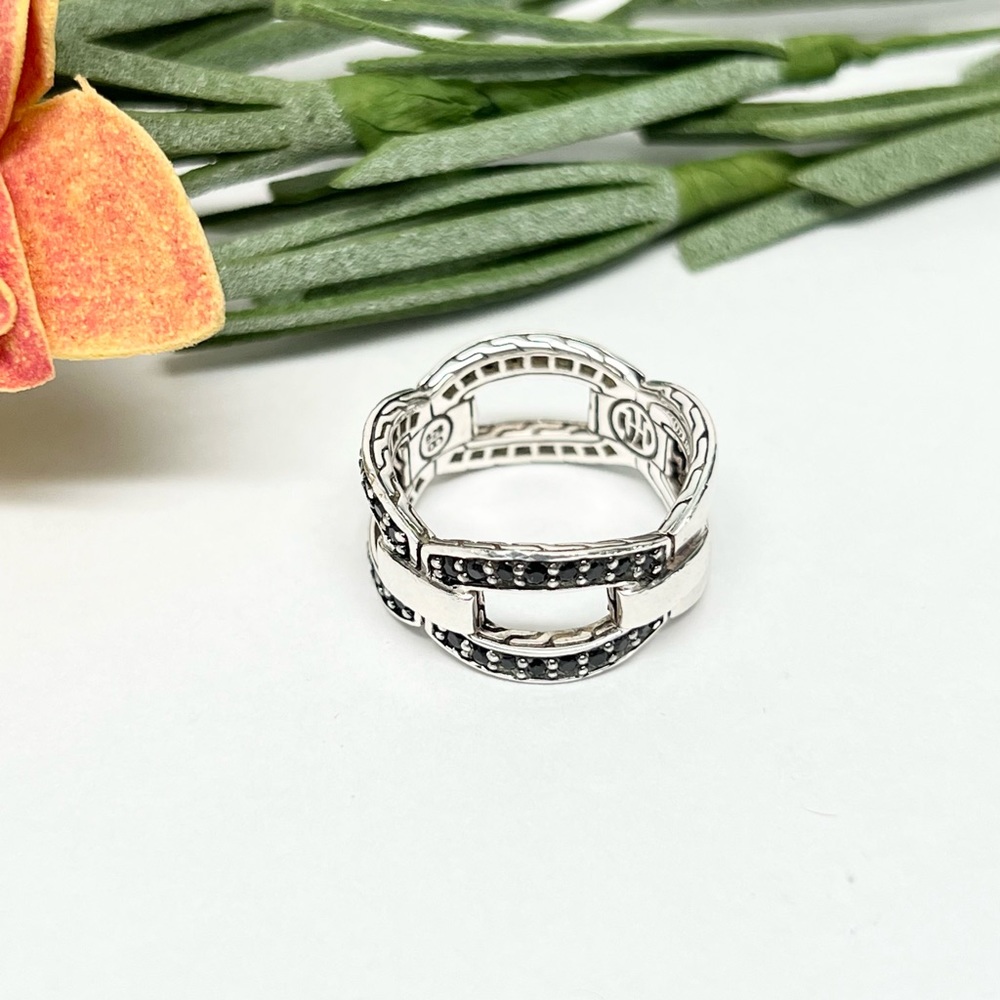 John Hardy Modern Chain Black Sapphire Band Ring .925 Sterling Silver - Picture 8 of 10